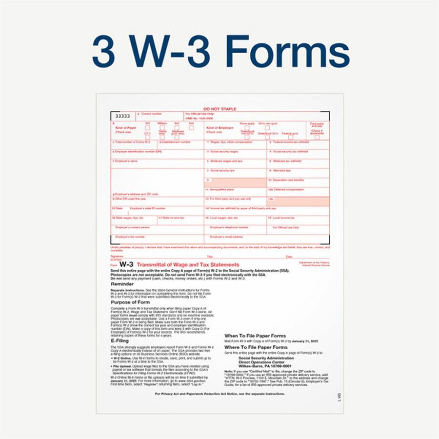 W-2 Tax Forms Kit with Envelopes, Fiscal Year: 2023, Six-Part Carbonless, 8.5 x 5.5, 2 Forms/Sheet, 24 Forms Total