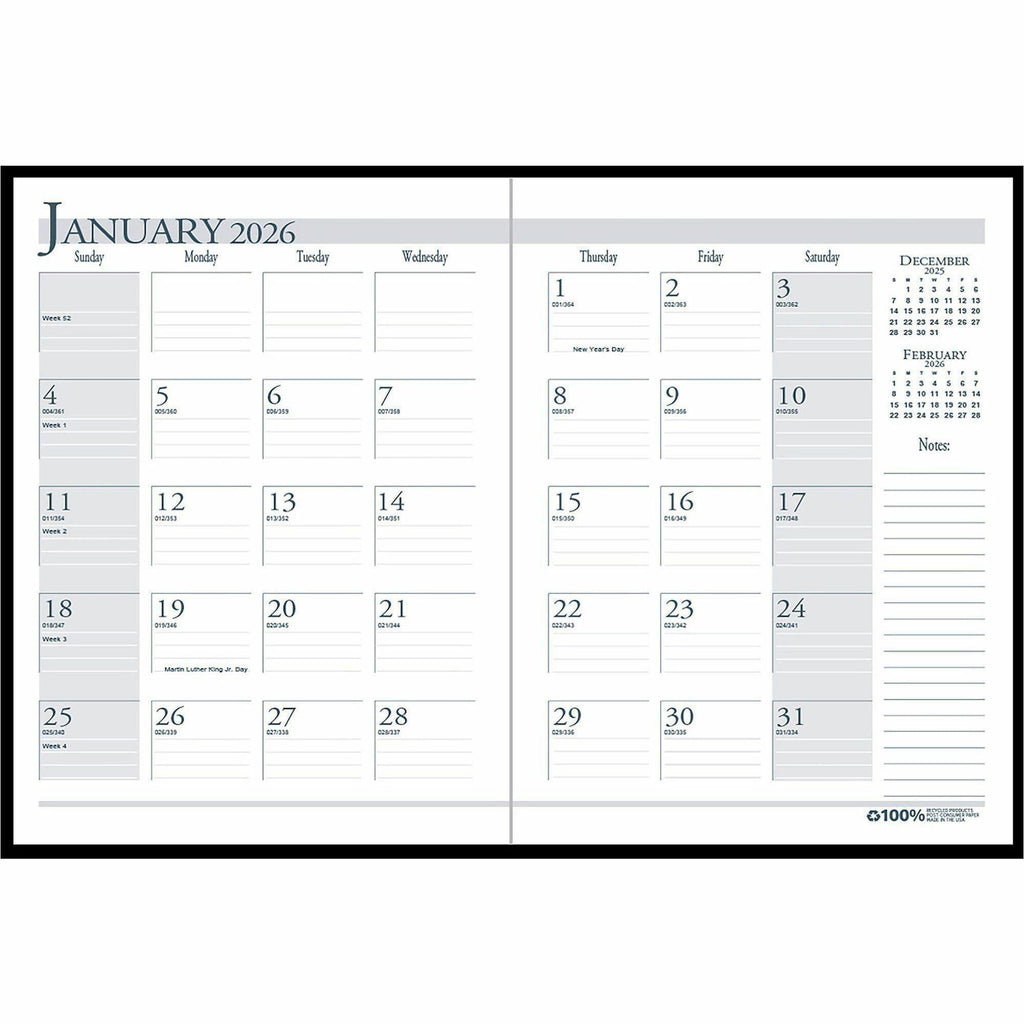 Recycled Ruled 14-Month Planner with Leatherette Cover, 11 x 8.5, Black Cover, 14-Month (Dec to Jan): 2023 to 2025