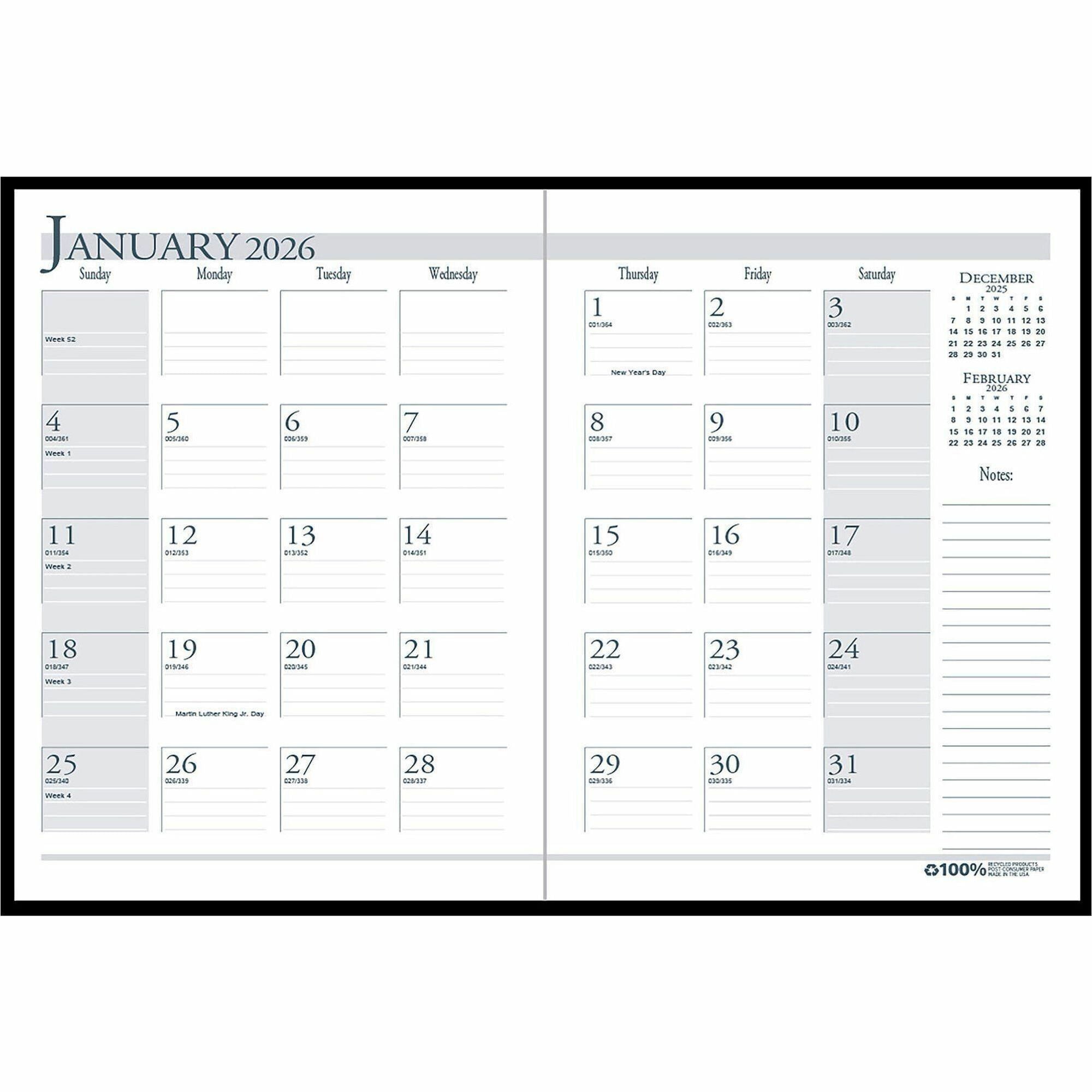 Recycled Ruled 14-Month Planner with Leatherette Cover, 11 x 8.5, Black Cover, 14-Month (Dec to Jan): 2023 to 2025