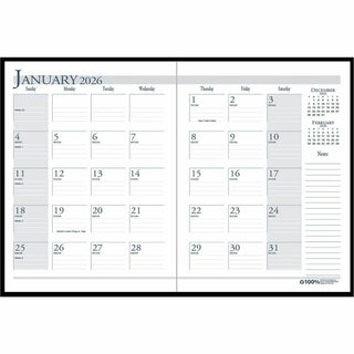 Recycled Ruled 14-Month Planner with Leatherette Cover, 11 x 8.5, Black Cover, 14-Month (Dec to Jan): 2023 to 2025