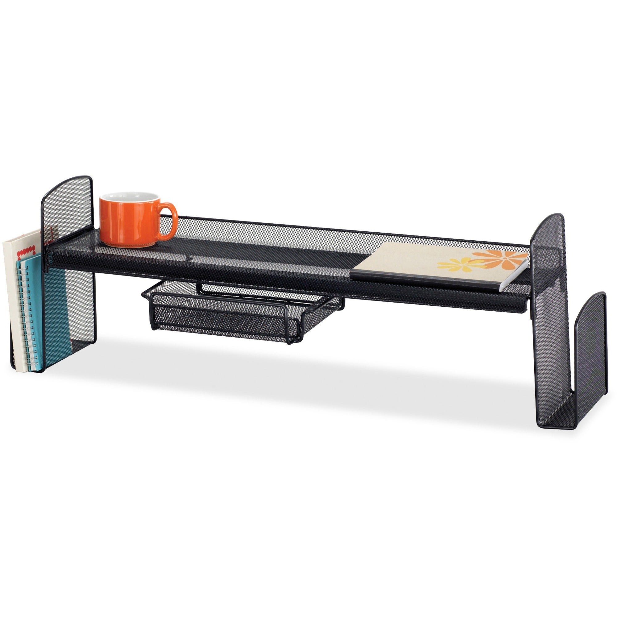 Safco Onyx Steel Mesh Off-Surface Shelf - 10" Height x 31.5" Width x 7.3" DepthDesktop - Black - 1 Each - 
