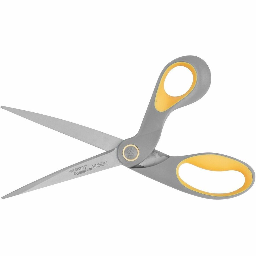 ExtremEdge Titanium Bent Scissors, 9" Long, 4.5" Cut Length, Gray/Yellow Offset Handle