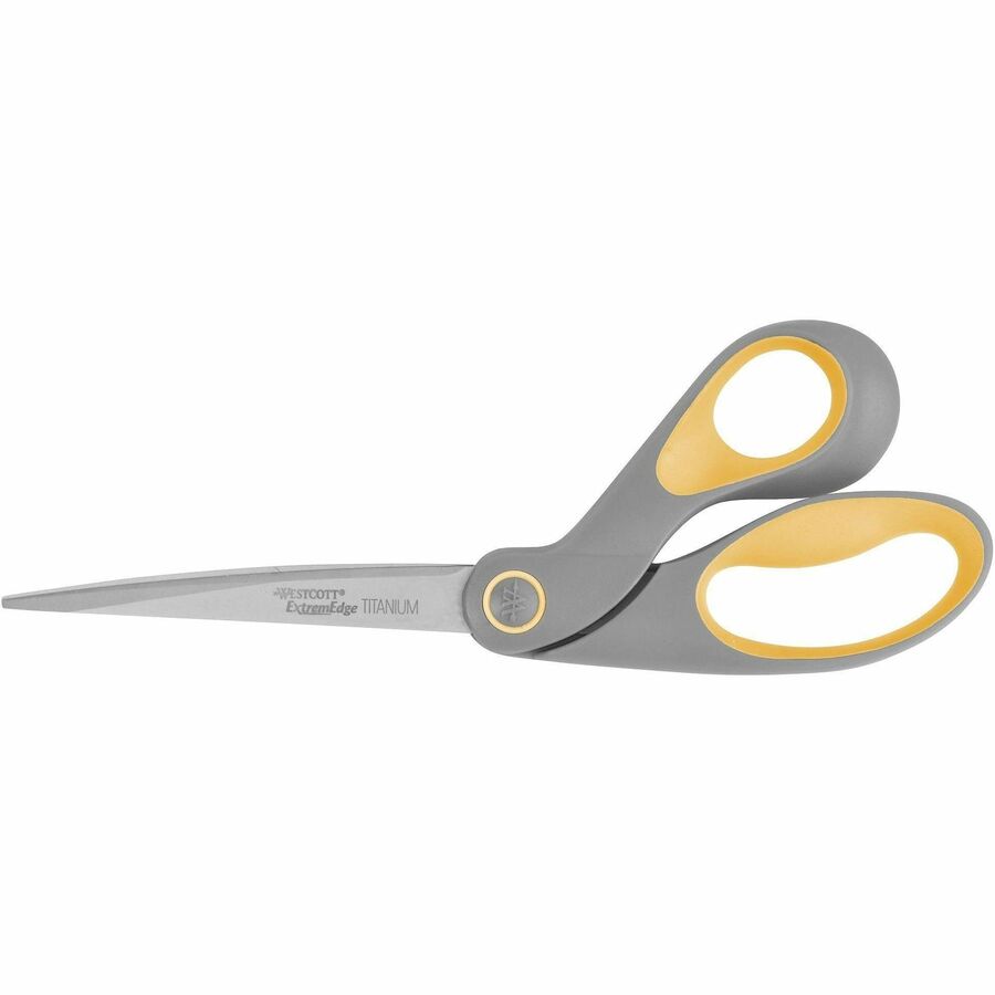 ExtremEdge Titanium Bent Scissors, 9" Long, 4.5" Cut Length, Gray/Yellow Offset Handle