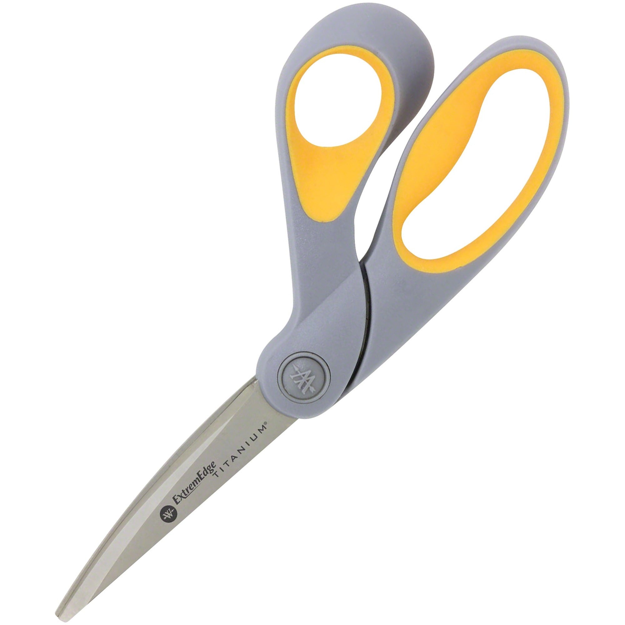 ExtremEdge Titanium Bent Scissors, 9" Long, 4.5" Cut Length, Gray/Yellow Offset Handle