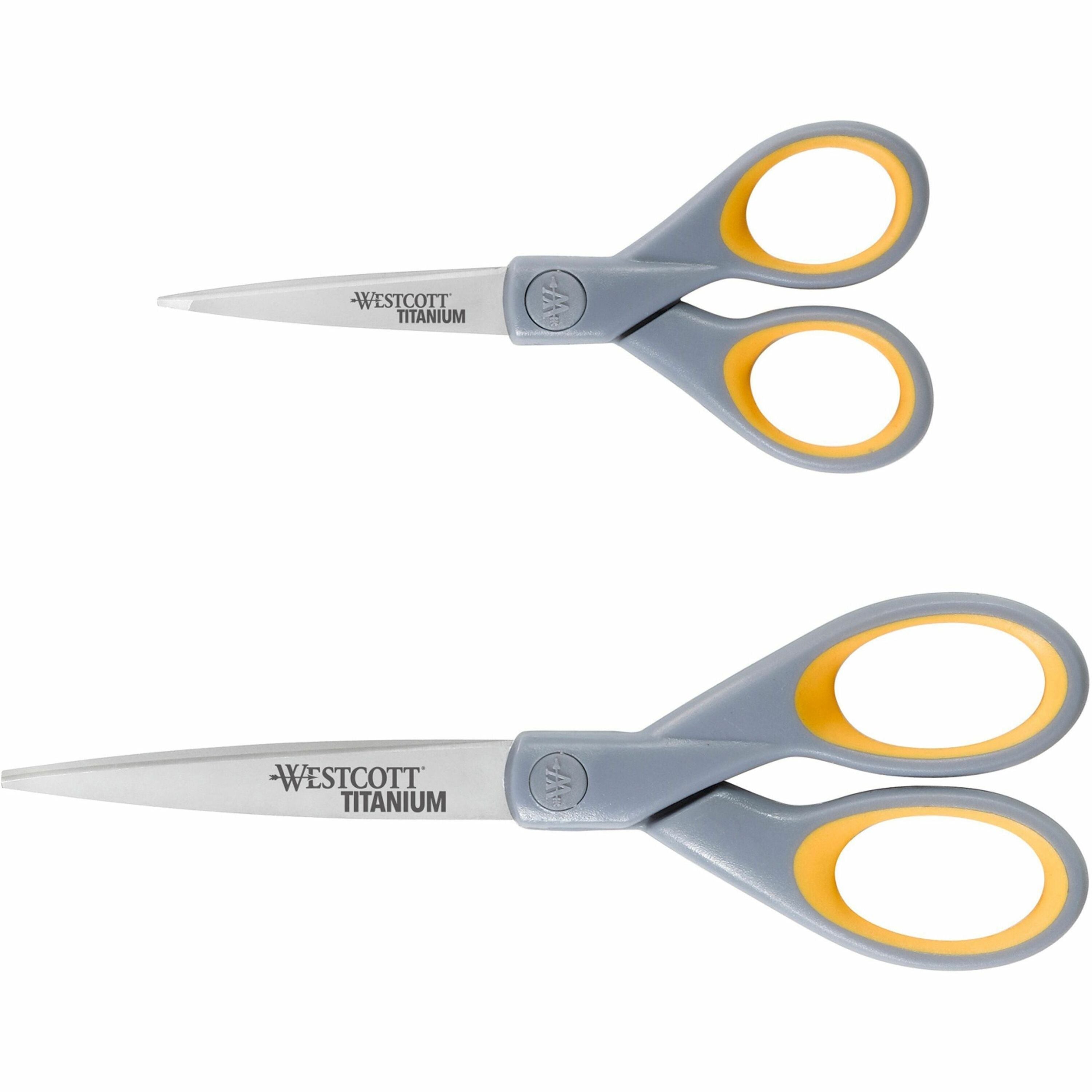 Titanium Bonded Scissors, 5" and 7" Long, 2.25" and 3.5" Cut Lengths, Gray/Yellow Straight Handles, 2/Pack