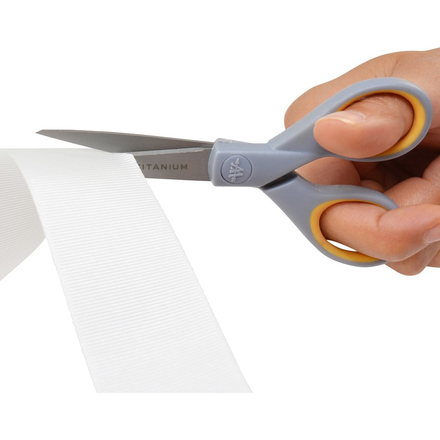 Titanium Bonded Scissors, 5" and 7" Long, 2.25" and 3.5" Cut Lengths, Gray/Yellow Straight Handles, 2/Pack
