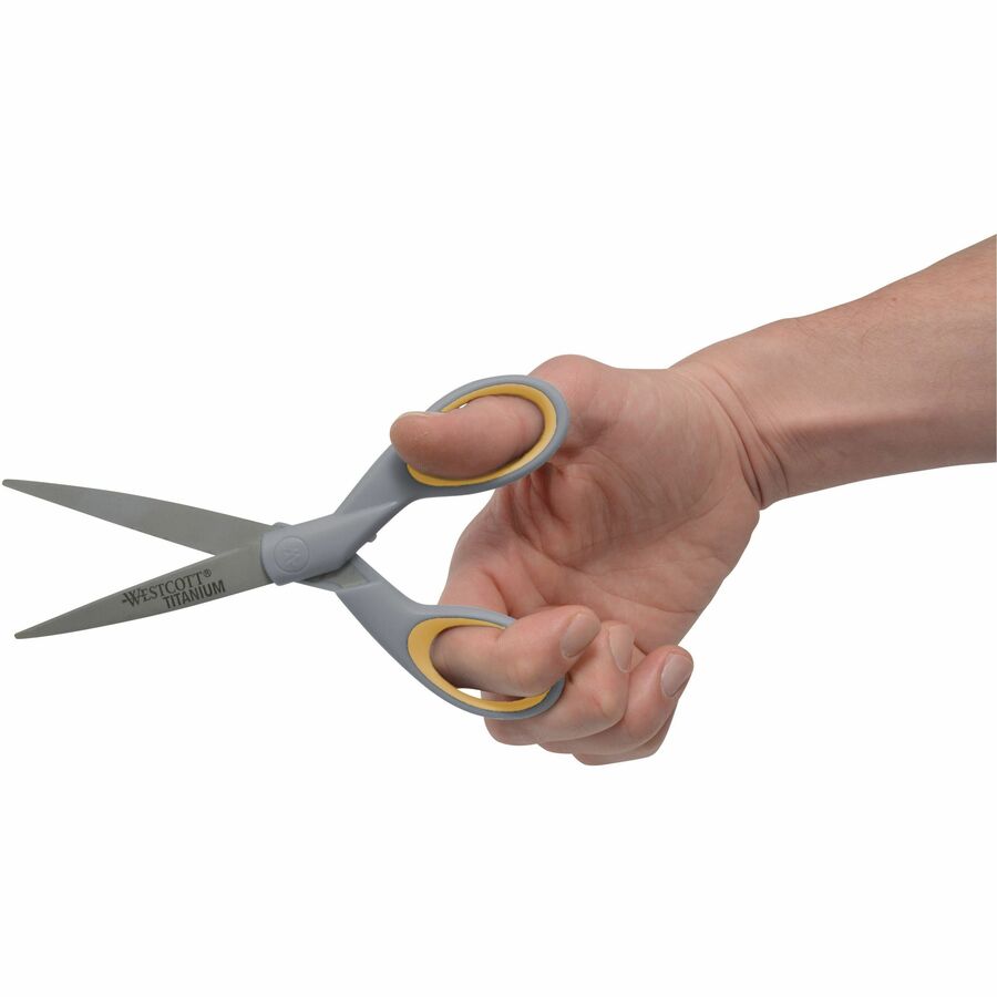 Titanium Bonded Scissors, 5" and 7" Long, 2.25" and 3.5" Cut Lengths, Gray/Yellow Straight Handles, 2/Pack