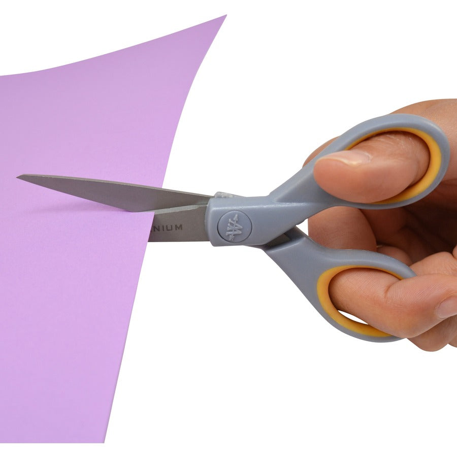 Titanium Bonded Scissors, 5" and 7" Long, 2.25" and 3.5" Cut Lengths, Gray/Yellow Straight Handles, 2/Pack