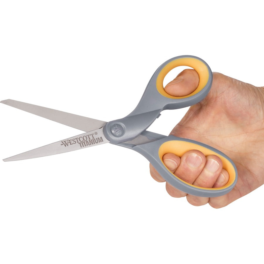 Titanium Bonded Scissors, 5" and 7" Long, 2.25" and 3.5" Cut Lengths, Gray/Yellow Straight Handles, 2/Pack