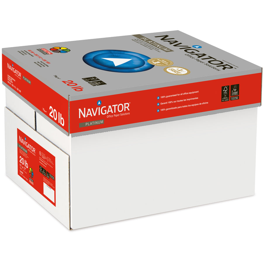 Navigator Platinum Superior Productivity Multipurpose Paper - Silky Touch - White - 11" x 17" - 20 lb Basis Weight - Smooth - 2500 / Carton - Jam-free, Chlorine-free - Bright White - 