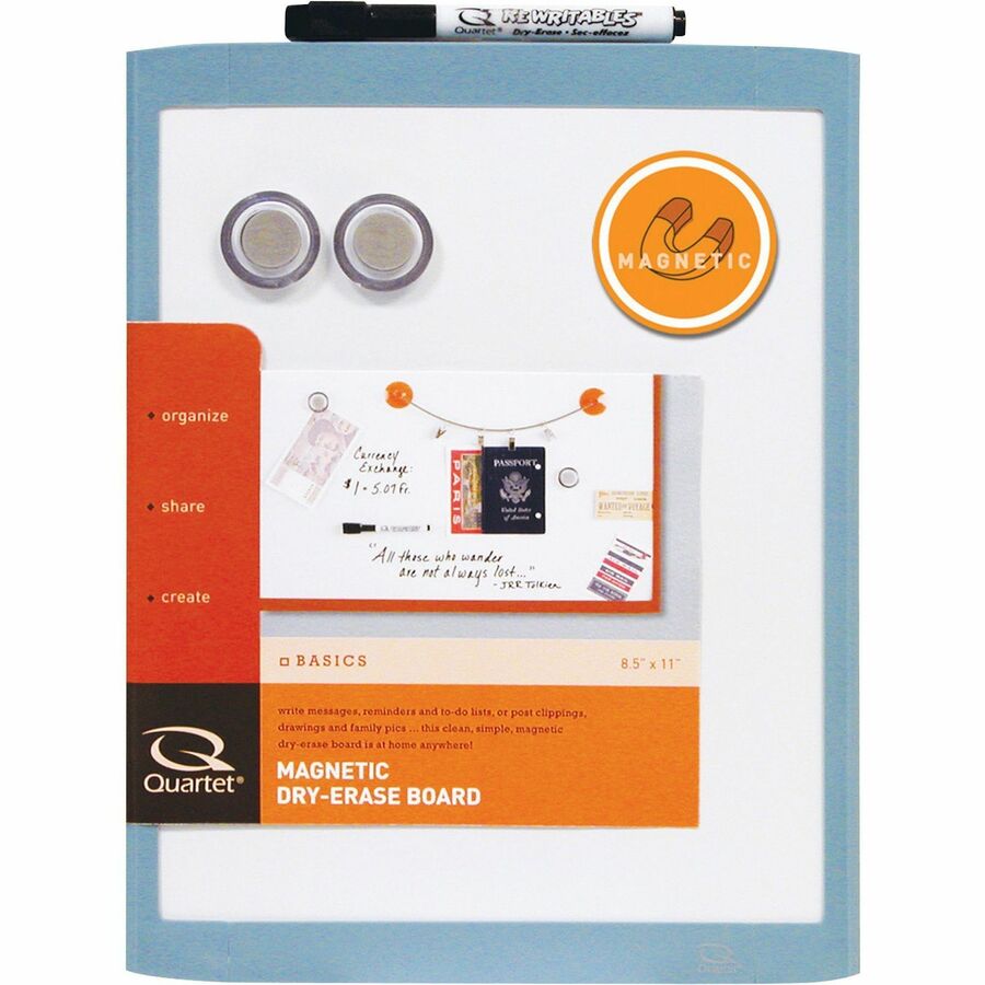 Quartet Decorative Dry-erase Whiteboard - 11" (0.9 ft) Width x 8.5" (0.7 ft) Height - White Stainless Steel Surface - Assorted Plastic Frame - Rectangle - Magnetic - Stain Resistant - 1 Each - 