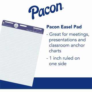 Pacon Ruled Easel Pads - 50 Sheets - Stapled/Glued - Front Ruling Surface - Ruled - 1" Ruled - 27" x 34" - White Paper - Chipboard Cover - Perforated, Bond Paper - 50 / Pad