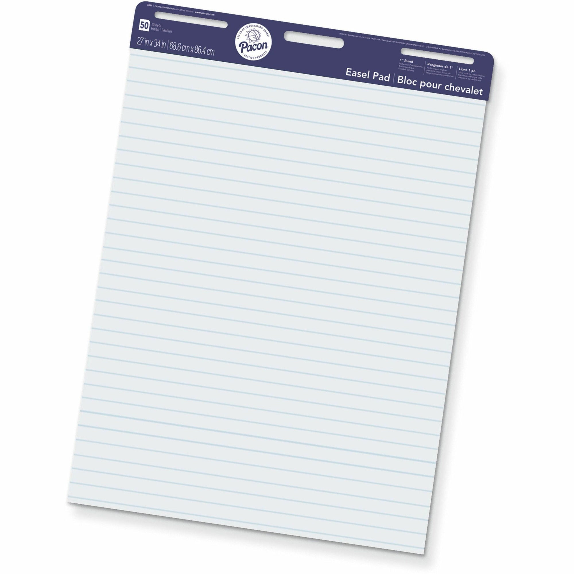 Pacon Ruled Easel Pads - 50 Sheets - Stapled/Glued - Front Ruling Surface - Ruled - 1" Ruled - 27" x 34" - White Paper - Chipboard Cover - Perforated, Bond Paper - 50 / Pad - 