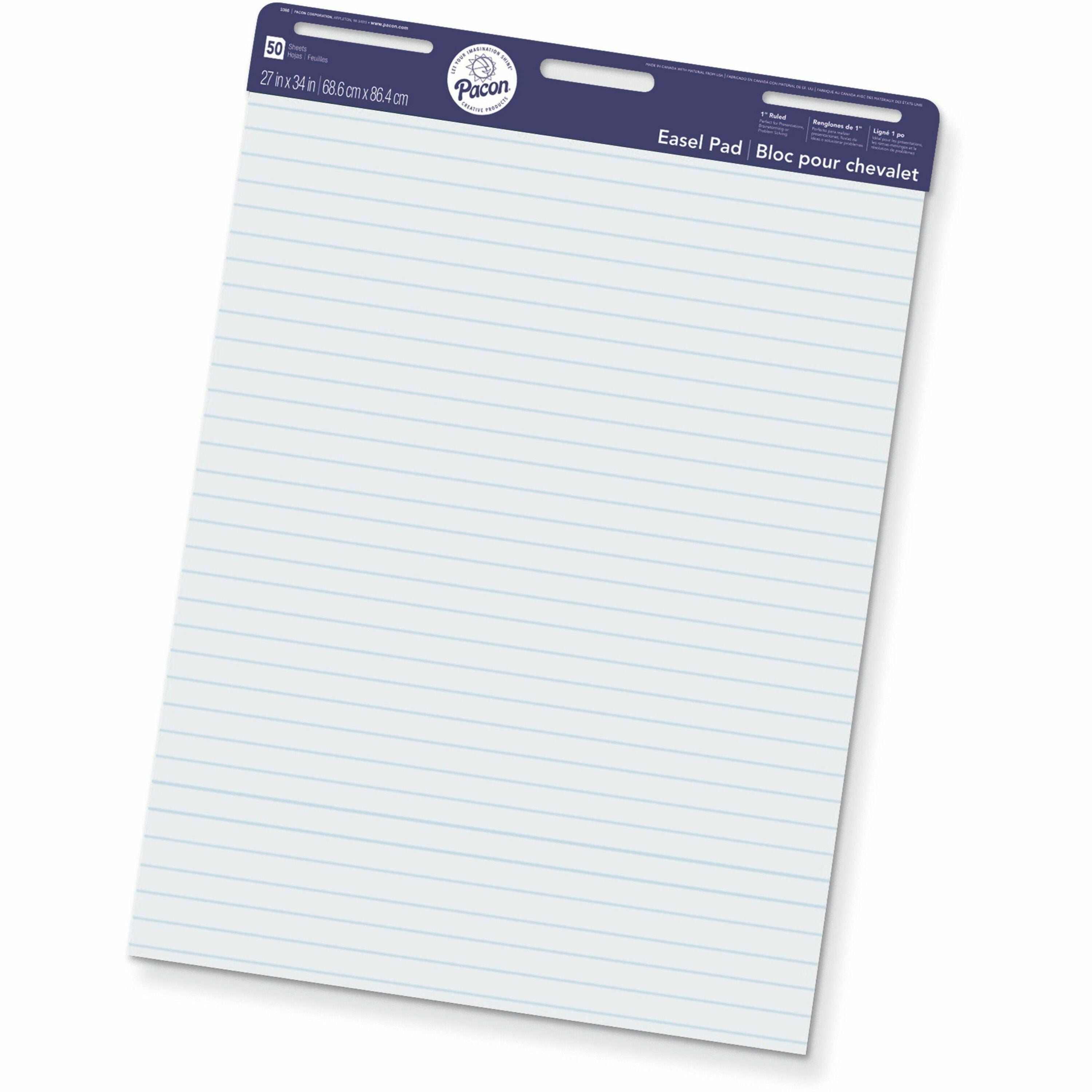 Pacon Ruled Easel Pads - 50 Sheets - Stapled/Glued - Front Ruling Surface - Ruled - 1" Ruled - 27" x 34" - White Paper - Chipboard Cover - Perforated, Bond Paper - 50 / Pad - 