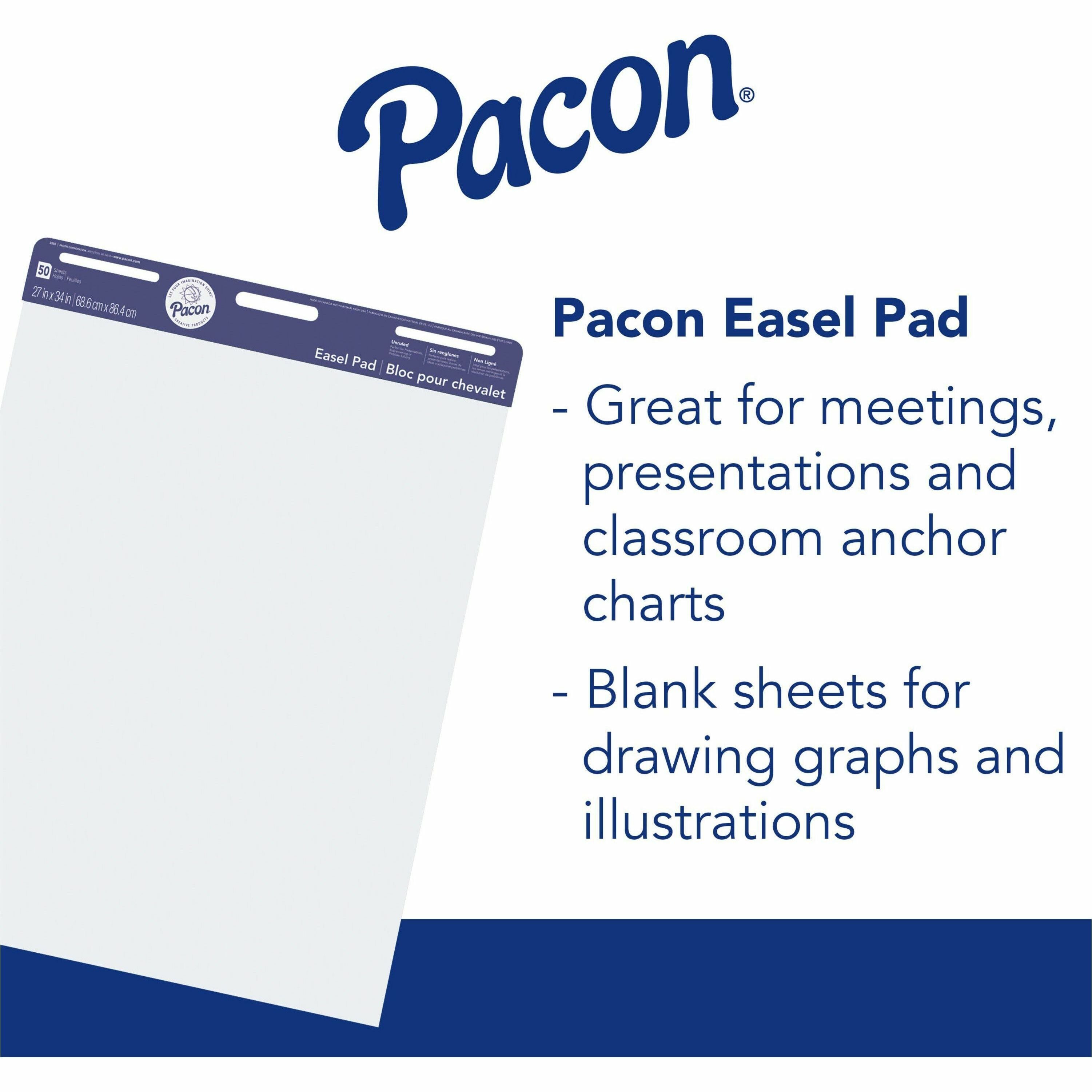 Pacon Unruled Easel Pads - 50 Sheets - Plain - Stapled/Glued - Unruled - 27" x 34" - White Paper - Chipboard Cover - Perforated, Bond Paper - 50 / Pad - 