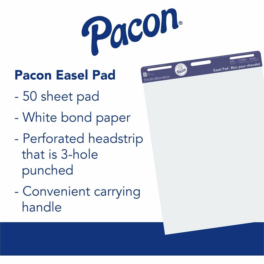 Pacon Unruled Easel Pads - 50 Sheets - Plain - Stapled/Glued - Unruled - 27" x 34" - White Paper - Chipboard Cover - Perforated, Bond Paper - 50 / Pad - 