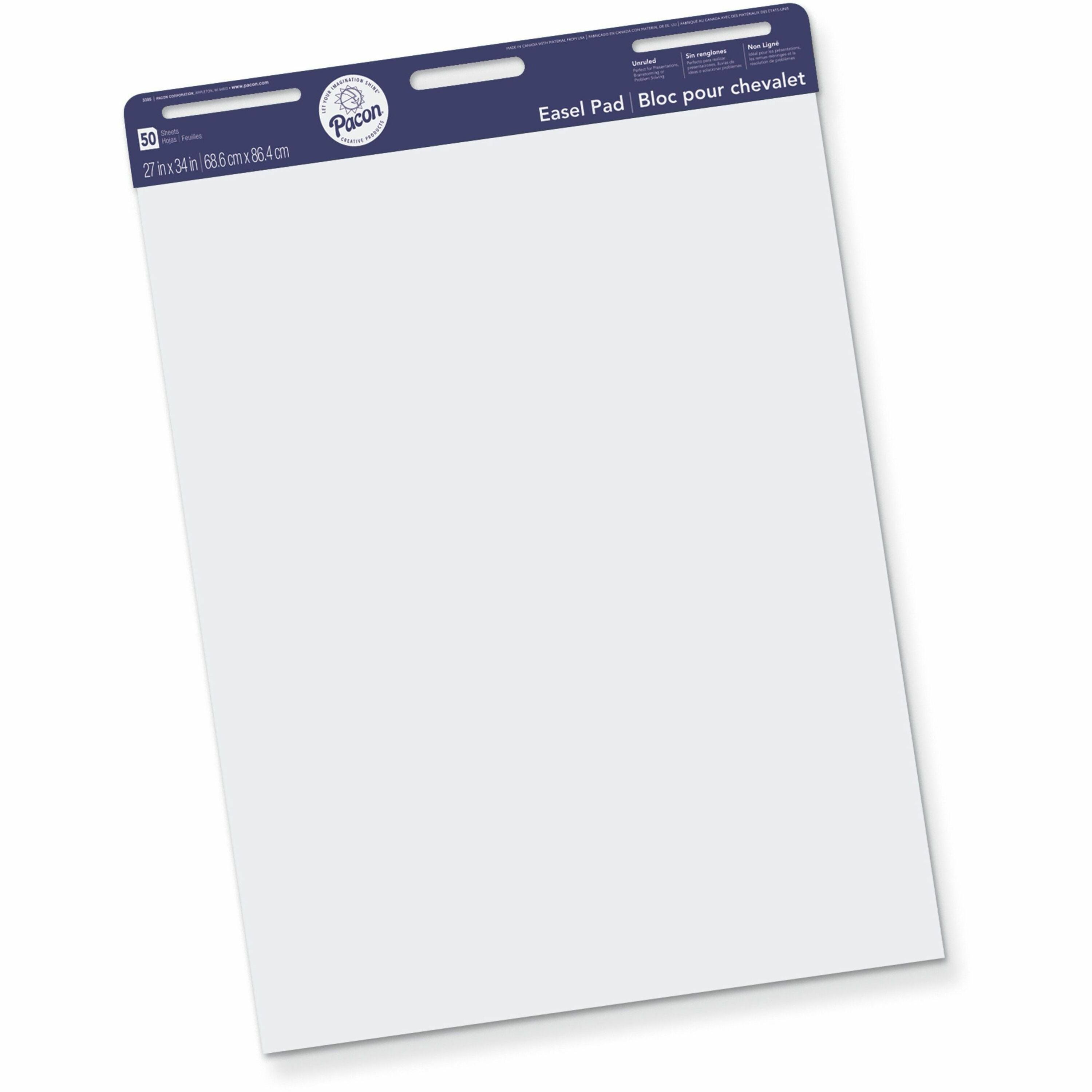 Pacon Unruled Easel Pads - 50 Sheets - Plain - Stapled/Glued - Unruled - 27" x 34" - White Paper - Chipboard Cover - Perforated, Bond Paper - 50 / Pad - 