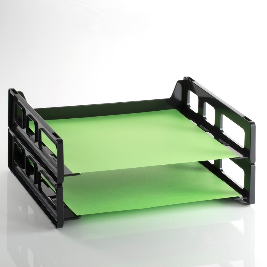 Officemate Side Load Letter Tray - 2.8" Height x 13.2" Width x 9" DepthDesktop - Stackable, Durable - Black - Plastic - 2 / Pack