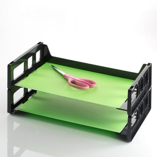 Officemate Side Load Letter Tray - 2.8" Height x 13.2" Width x 9" DepthDesktop - Stackable, Durable - Black - Plastic - 2 / Pack - 