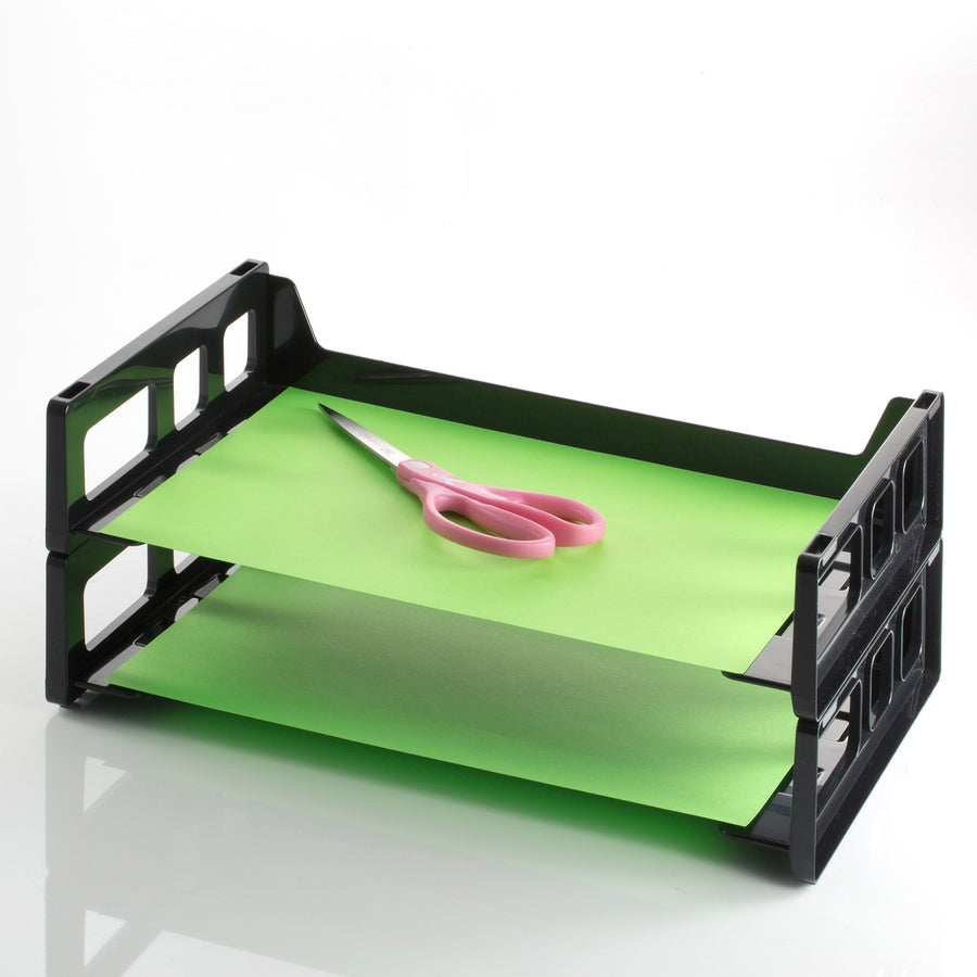 Officemate Side Load Letter Tray - 2.8" Height x 13.2" Width x 9" DepthDesktop - Stackable, Durable - Black - Plastic - 2 / Pack - 