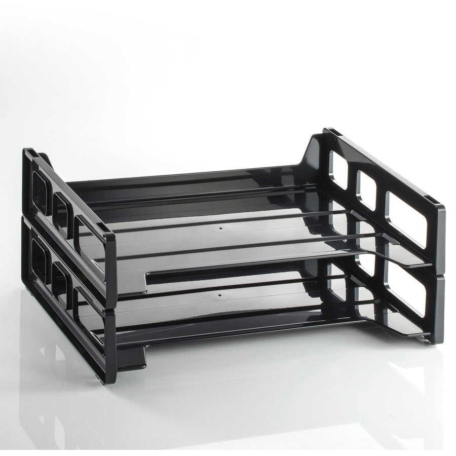 Officemate Side Load Letter Tray - 2.8" Height x 13.2" Width x 9" DepthDesktop - Stackable, Durable - Black - Plastic - 2 / Pack - 
