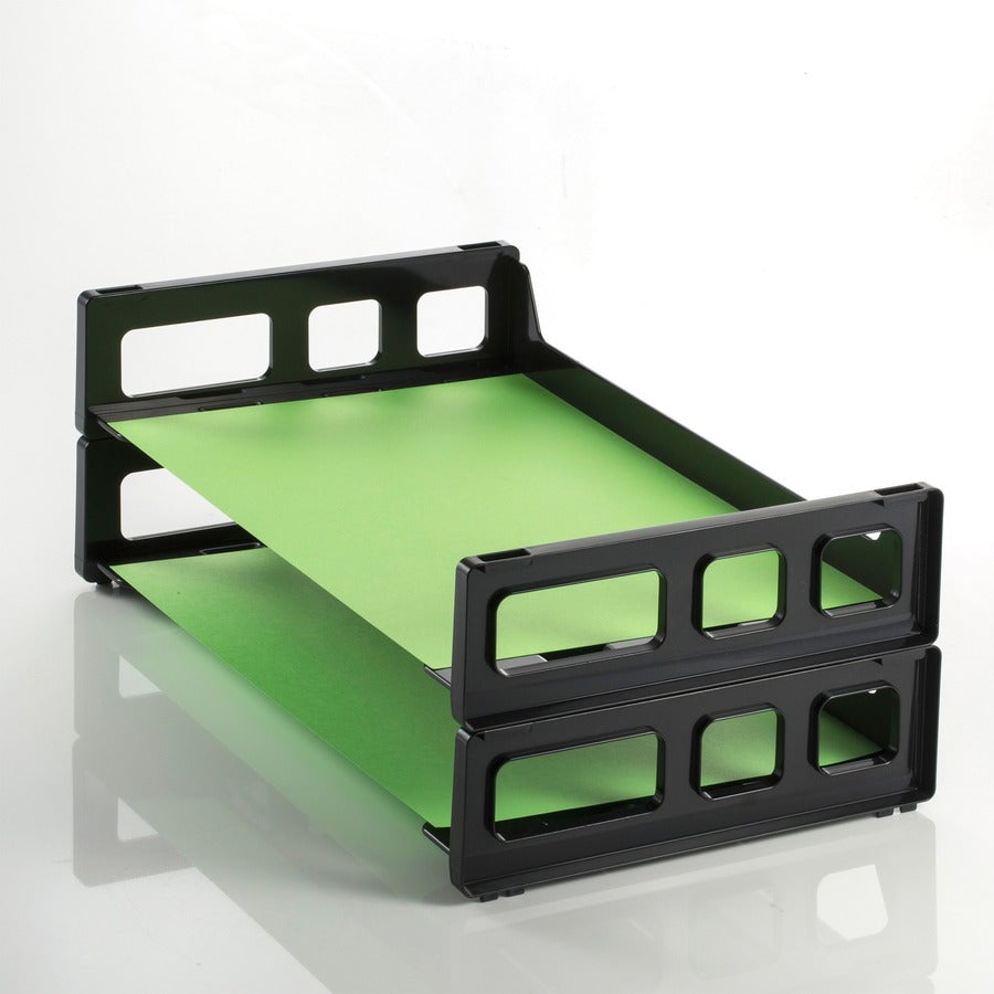 Officemate Side Load Letter Tray - 2.8" Height x 13.2" Width x 9" DepthDesktop - Stackable, Durable - Black - Plastic - 2 / Pack