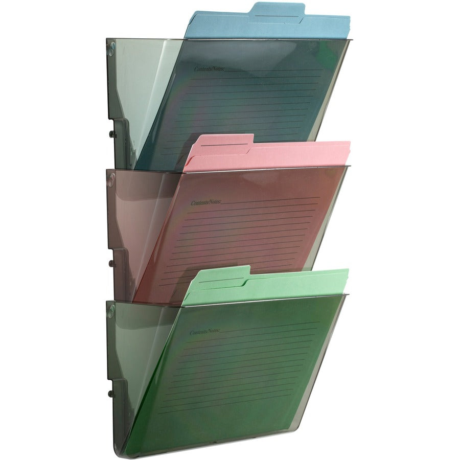 Officemate Mountable Wall File - 14.5" Height x 13" Width x 4.1" Depth - Smoke - Plastic - 3 / Box