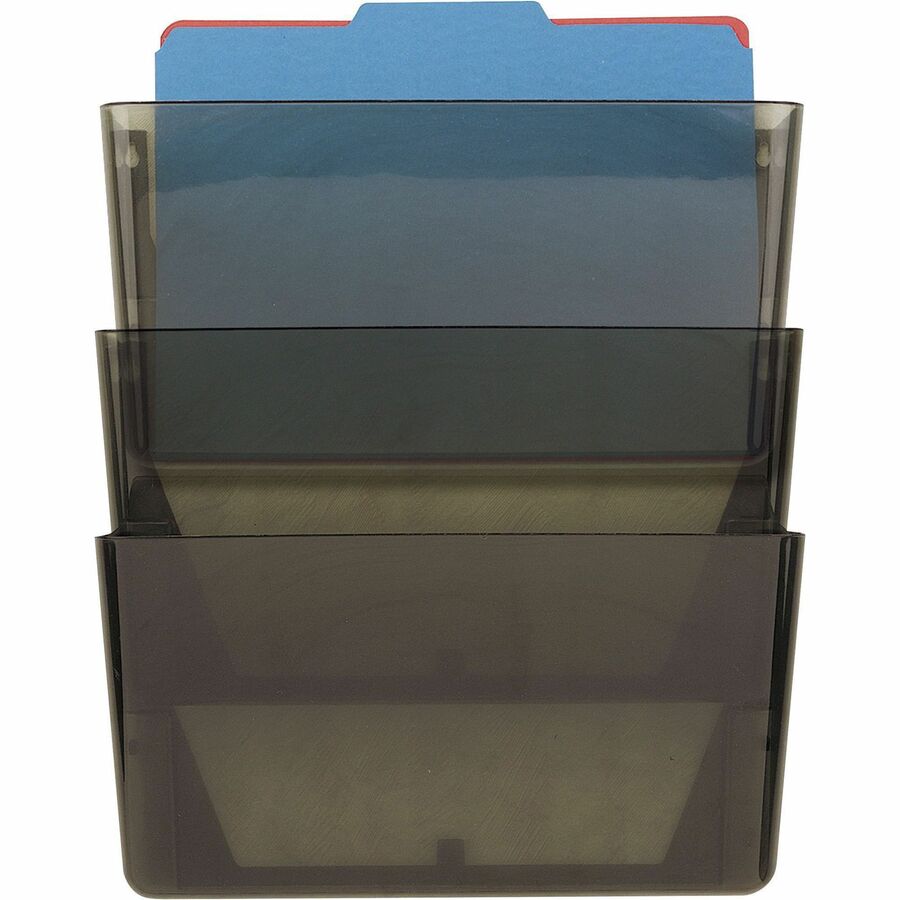 Officemate Mountable Wall File - 14.5" Height x 13" Width x 4.1" Depth - Smoke - Plastic - 3 / Box - 3