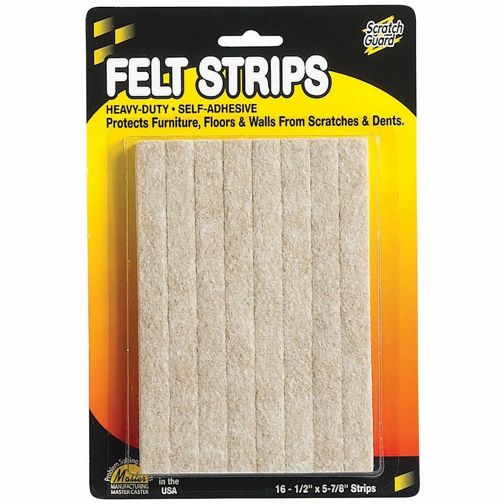 Scratch Guard Self-Adhesive Felt Strips - 16 Pad of 0.50" Length x 5.87" Width - Rectangle - Self-adhesive - Beige - Polyester Felt - 1/Pack - 
