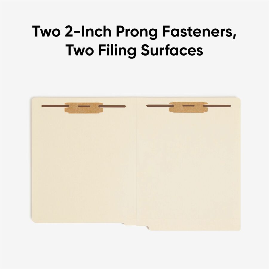 End Tab Fastener Folders with Reinforced Straight Tabs, 11-pt Manila, 2 Fasteners, Letter Size, Manila Exterior, 250/Box