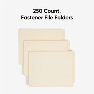 End Tab Fastener Folders with Reinforced Straight Tabs, 11-pt Manila, 2 Fasteners, Letter Size, Manila Exterior, 250/Box