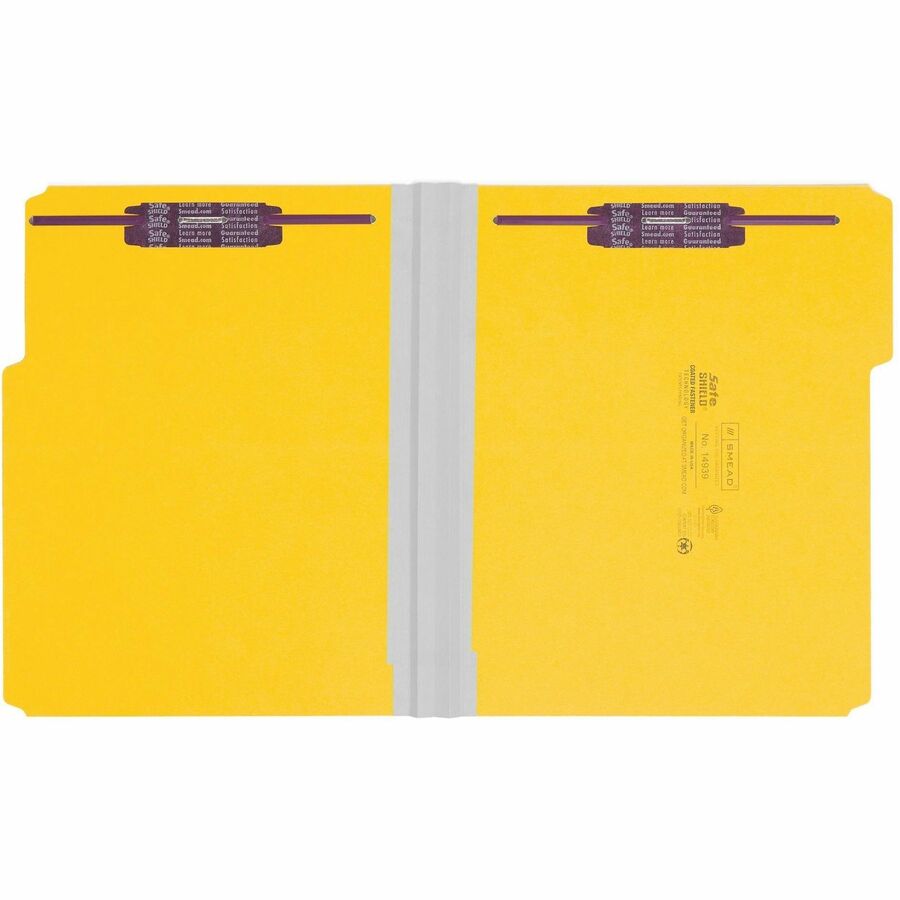 Colored Pressboard Fastener Folders with SafeSHIELD Coated Fasteners, 2" Expansion, 2 Fasteners, Letter Size, Yellow, 25/Box