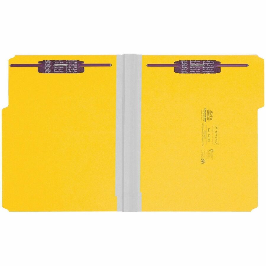 Colored Pressboard Fastener Folders with SafeSHIELD Coated Fasteners, 2" Expansion, 2 Fasteners, Letter Size, Yellow, 25/Box
