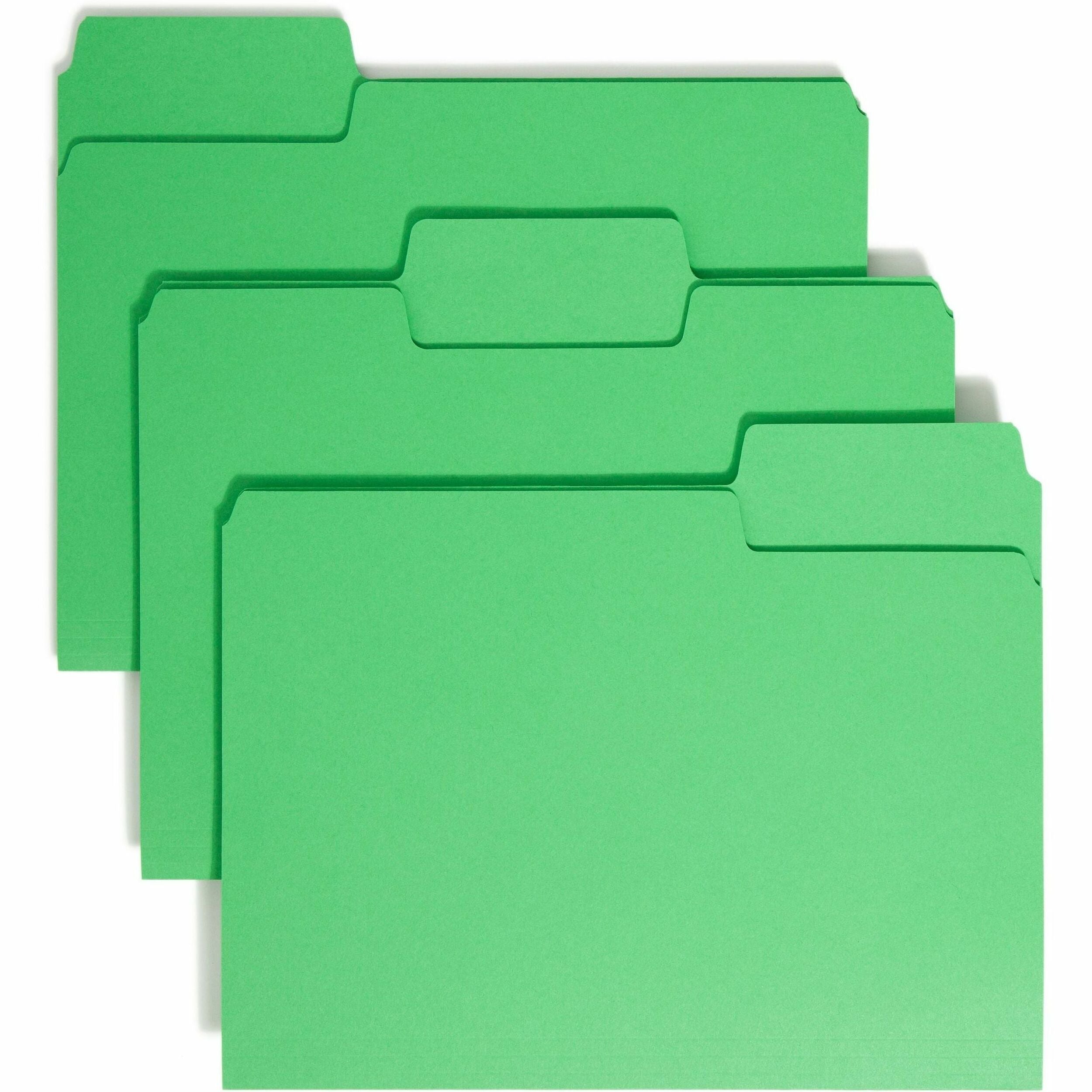 SuperTab Colored File Folders, 1/3-Cut Tabs: Assorted, Letter Size, 0.75" Expansion, 11-pt Stock, Green, 100/Box