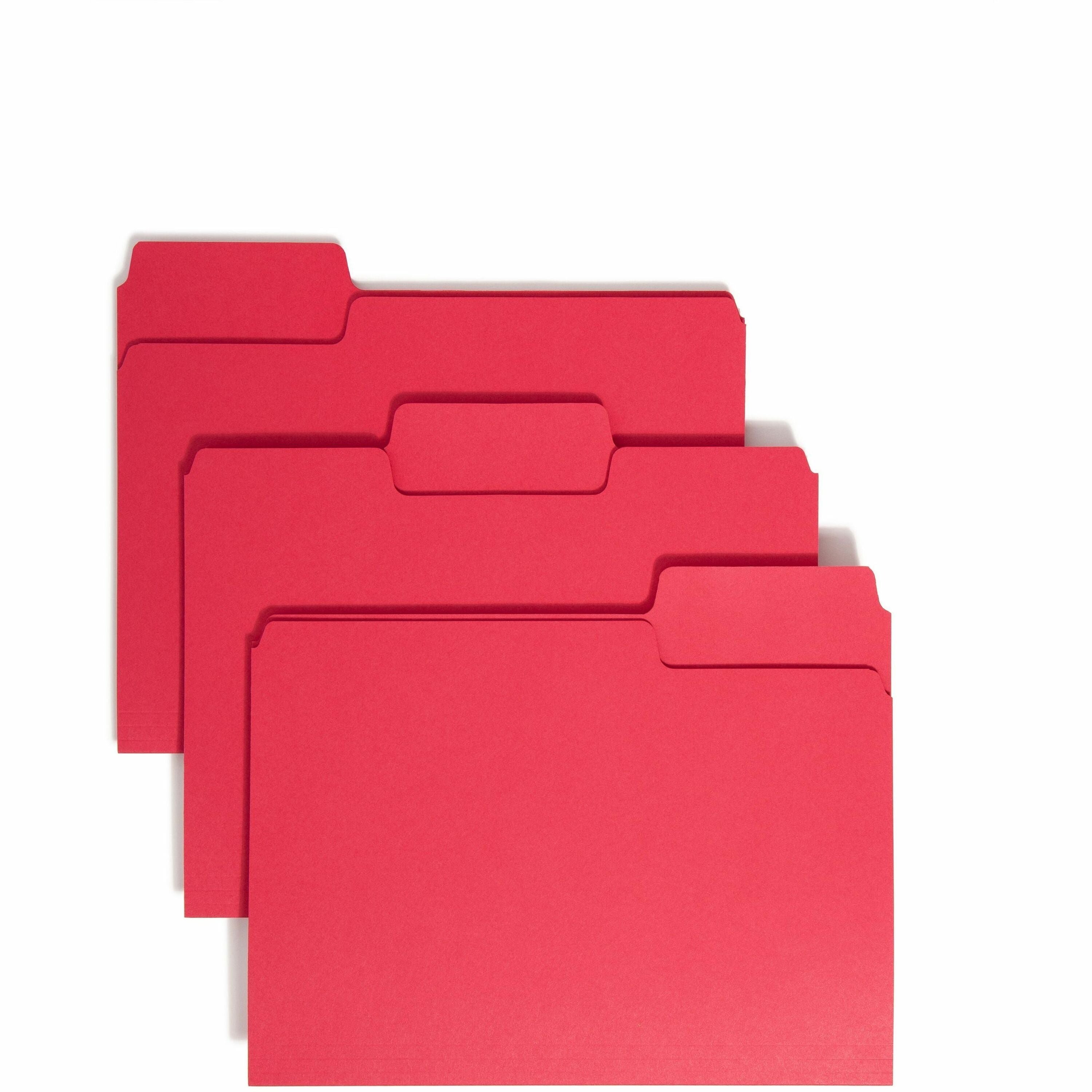 SuperTab Colored File Folders, 1/3-Cut Tabs: Assorted, Letter Size, 0.75" Expansion, 11-pt Stock, Red, 100/Box