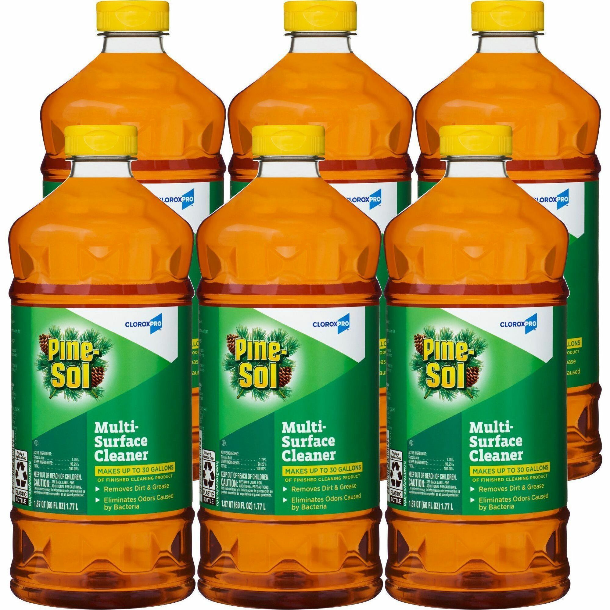CloroxPro Pine-Sol Multi-Surface Cleaner - For Multipurpose - Concentrate - 60 fl oz (1.9 quart) - Pine Scent - 6 / Carton - Deodorize, Odorless, Anti-bacterial, Residue-free - Amber - 