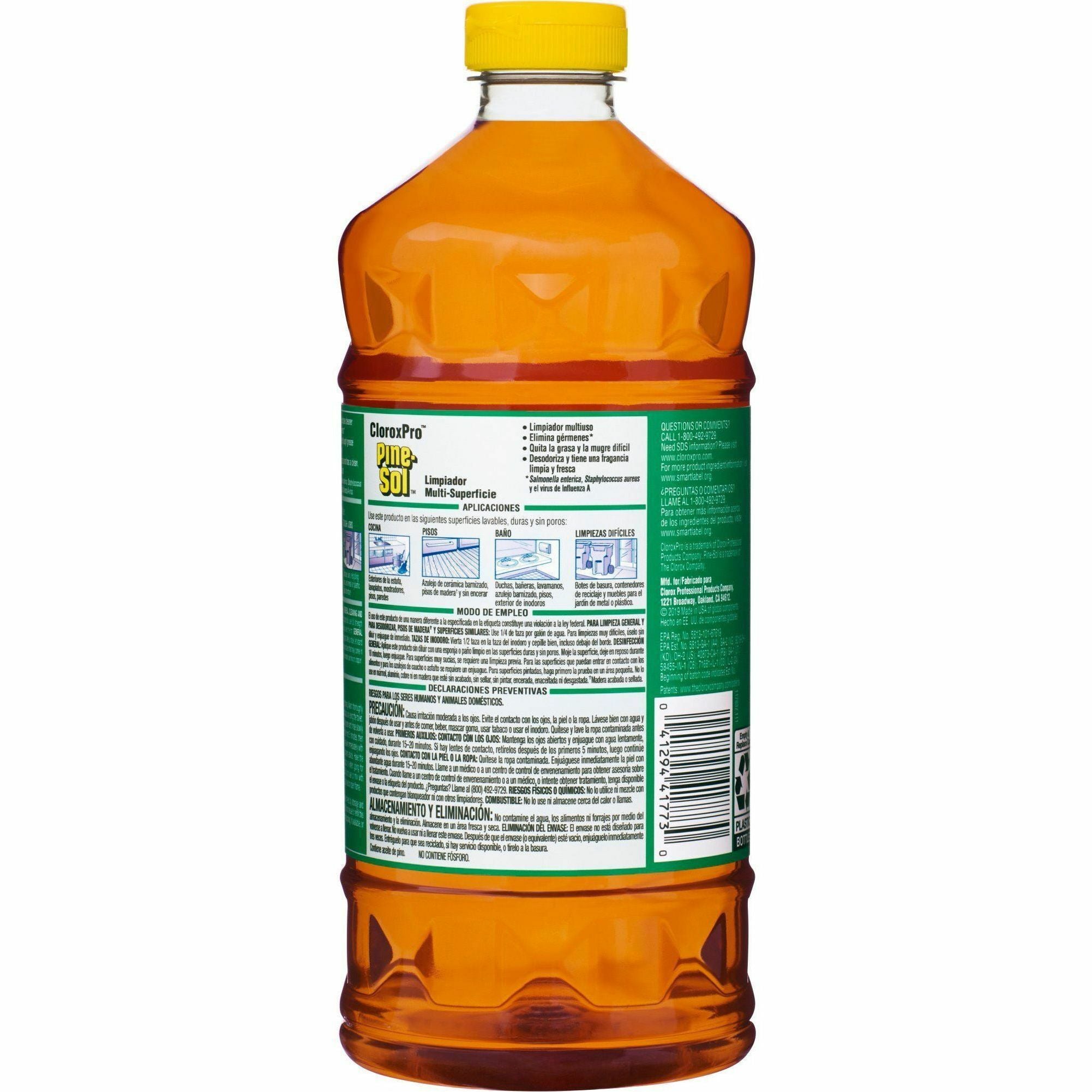 CloroxPro Pine-Sol Multi-Surface Cleaner - For Multipurpose - Concentrate - 60 fl oz (1.9 quart) - Pine Scent - 6 / Carton - Deodorize, Odorless, Anti-bacterial, Residue-free - Amber - 