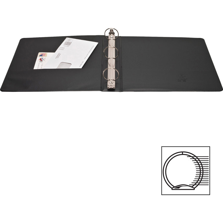 Business Source Standard View Round Ring Binder - 1 1/2" Binder Capacity - Letter - 8 1/2" x 11" Sheet Size - 350 Sheet Capacity - 3 x Round Ring Fastener(s) - 2 Internal Pocket(s) - Black - 8 oz - Concealed Rivet, Non Locking Mechanism, Clear Overla - 