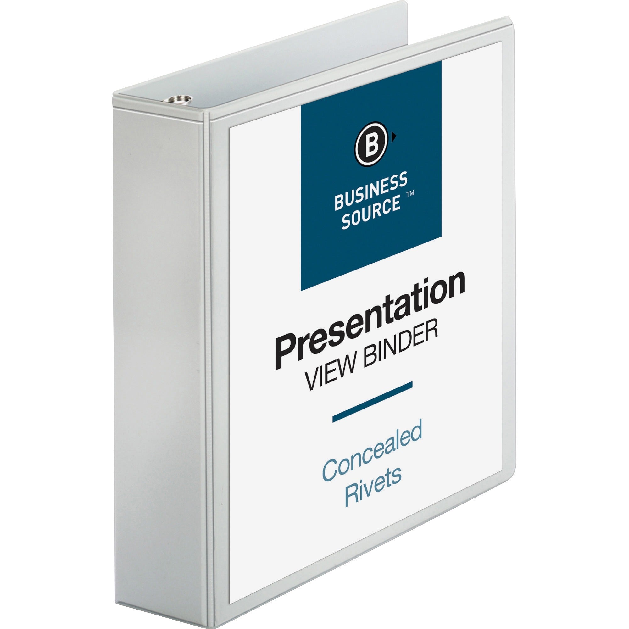 Business Source Round Ring Standard View Binders - 2" Binder Capacity - Letter - 8 1/2" x 11" Sheet Size - 475 Sheet Capacity - 3 x Ring Fastener(s) - 2 Internal Pocket(s) - White - 1 lb - Concealed Rivet, Non Locking Mechanism, Clear Overlay, Sheet