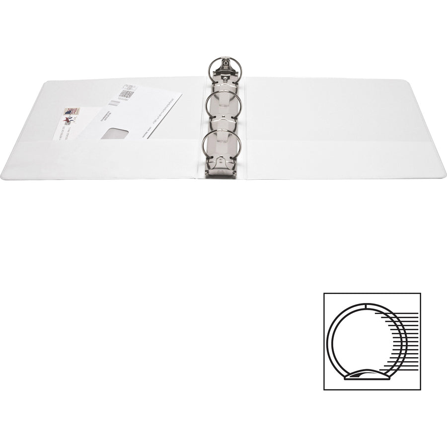 Business Source Round Ring Standard View Binders - 2" Binder Capacity - Letter - 8 1/2" x 11" Sheet Size - 475 Sheet Capacity - 3 x Ring Fastener(s) - 2 Internal Pocket(s) - White - 1 lb - Concealed Rivet, Non Locking Mechanism, Clear Overlay, Sheet - 