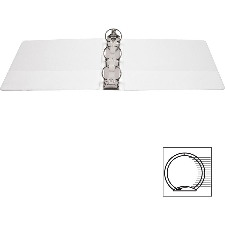 Business Source Round Ring Standard View Binders - 2" Binder Capacity - Letter - 8 1/2" x 11" Sheet Size - 475 Sheet Capacity - 3 x Ring Fastener(s) - 2 Internal Pocket(s) - White - 1 lb - Concealed Rivet, Non Locking Mechanism, Clear Overlay, Sheet