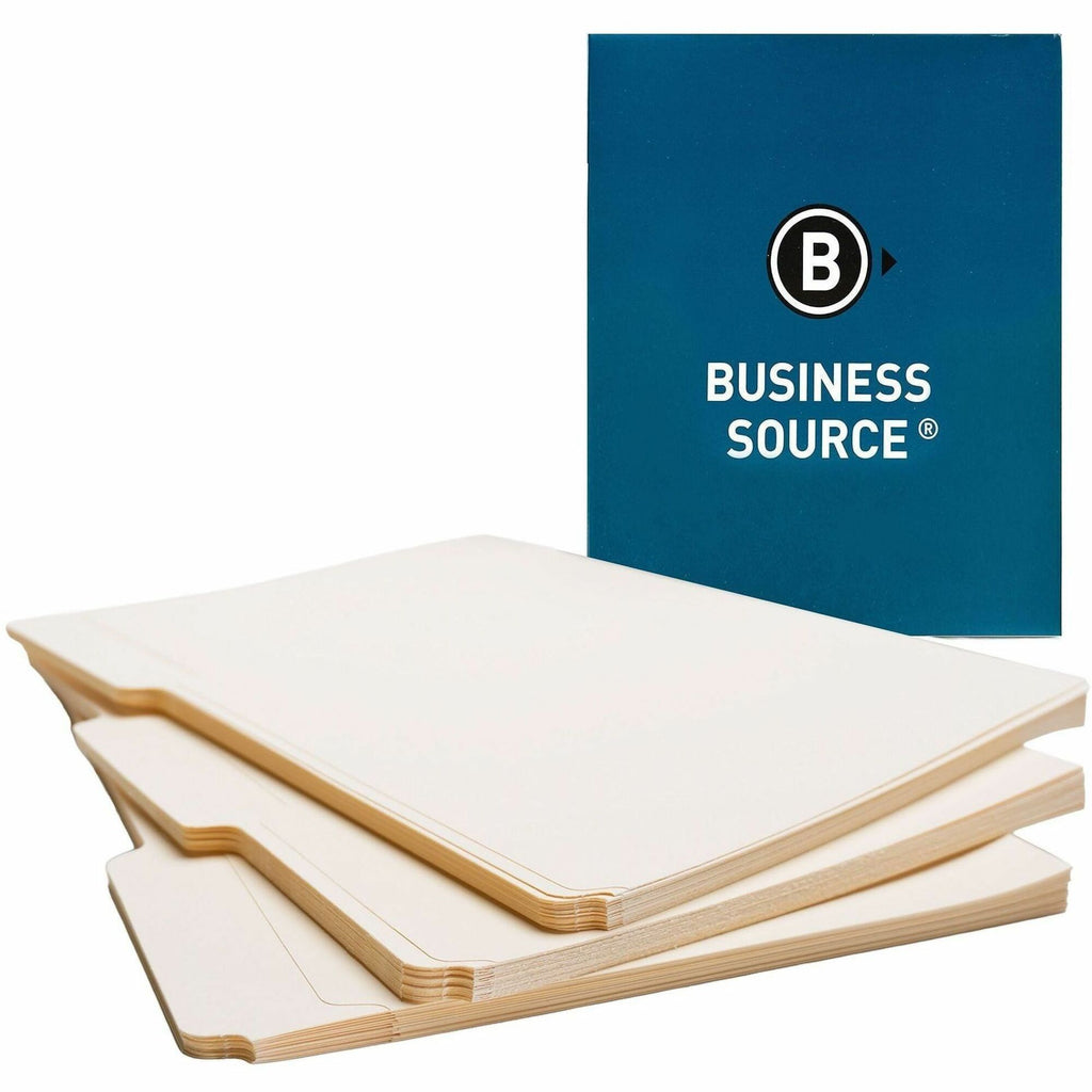 Business Source 1/3 Tab Cut Letter Recycled Top Tab File Folder - 8 1/2" x 11" - 3/4" Expansion - Top Tab Location - Assorted Position Tab Position - Manila - 10% Recycled - 100 / Box