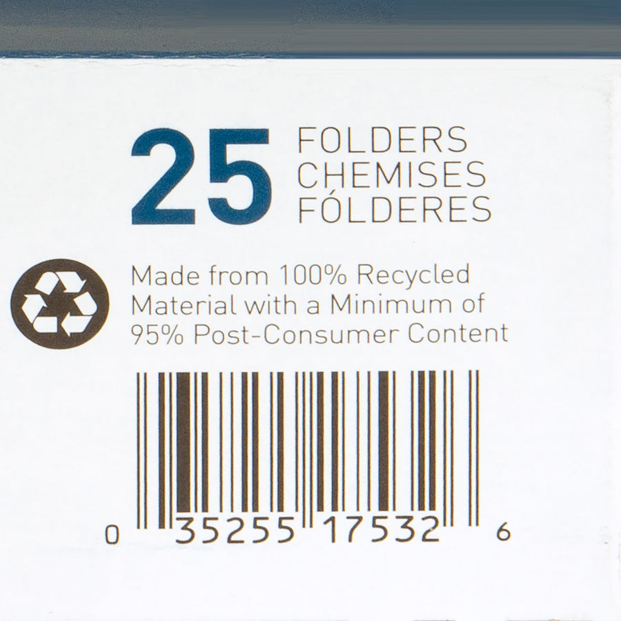 Business Source 1/3 Tab Cut Letter Recycled Hanging Folder - 8 1/2" x 11" - Standard Green - 100% Recycled - 25 / Box