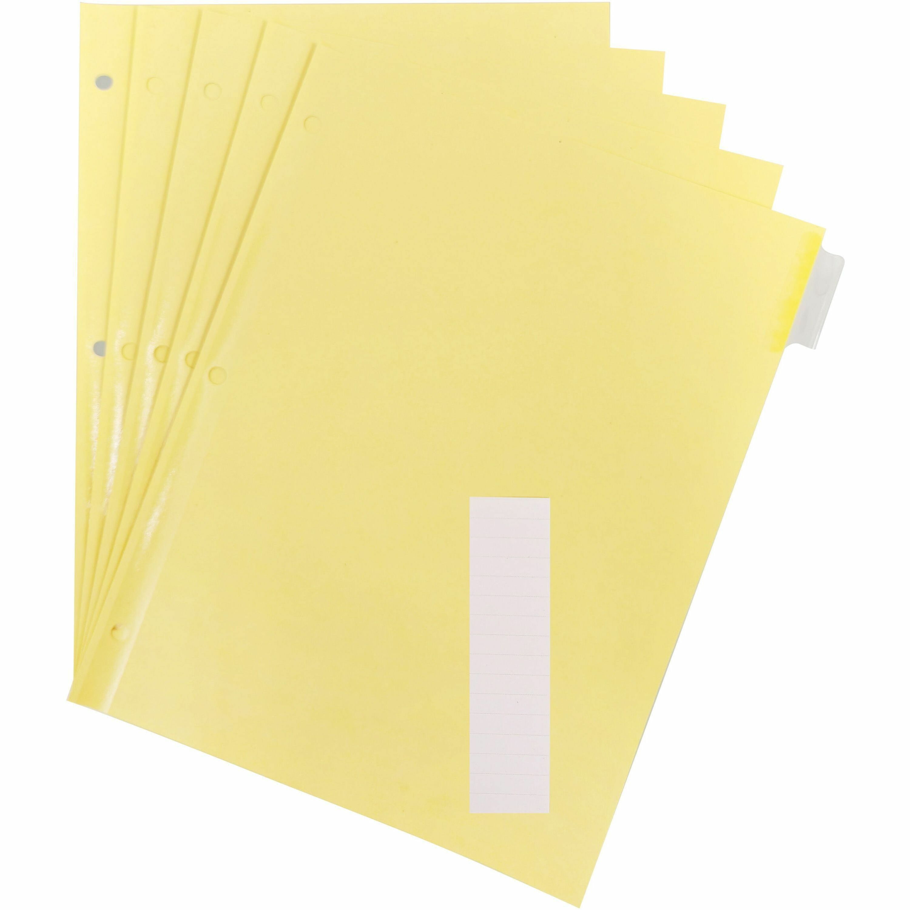 Business Source Buff Stock Ring Binder Indexes - 8 x Divider(s) - 8 Tab(s)/Set1.25" Tab Width - 8.5" Divider Width x 11" Divider Length - Letter - 3 Hole Punched - Clear Buff Paper Divider - Clear Tab(s) - Tear Resistant, Reinforced Edges, Punched, I