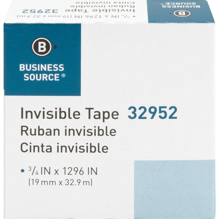Business Source Invisible Tape Dispenser Refill Roll - 36 yd Length x 0.75" Width - 1" Core - For Mending, Splicing, Holding - 1 / Roll - Clear