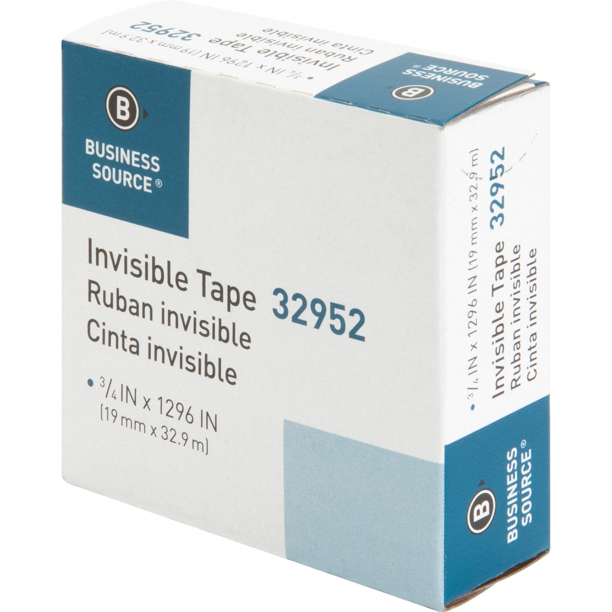 Business Source Invisible Tape Dispenser Refill Roll - 36 yd Length x 0.75" Width - 1" Core - For Mending, Splicing, Holding - 1 / Roll - Clear - 