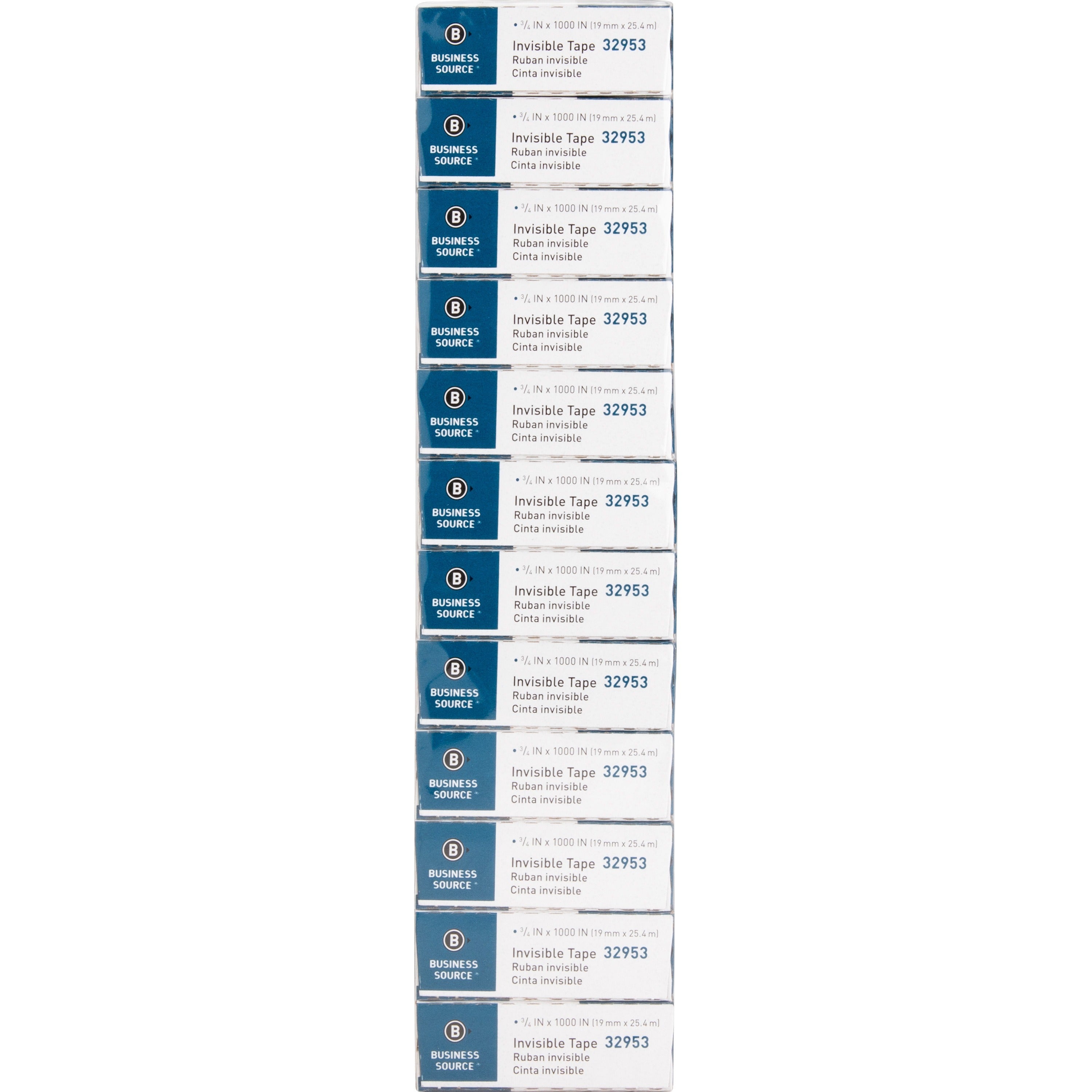 Business Source Premium Invisible Tape Value Pack - 27.78 yd Length x 0.75" Width - 1" Core - For Multipurpose, Splicing, Mending, Holding - 12 / Pack - Clear - 
