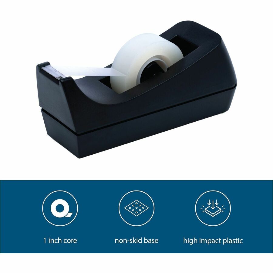 Business Source Standard Desktop Tape Dispenser - 1" Core - Non-skid Base - Plastic - Black - 1 Each