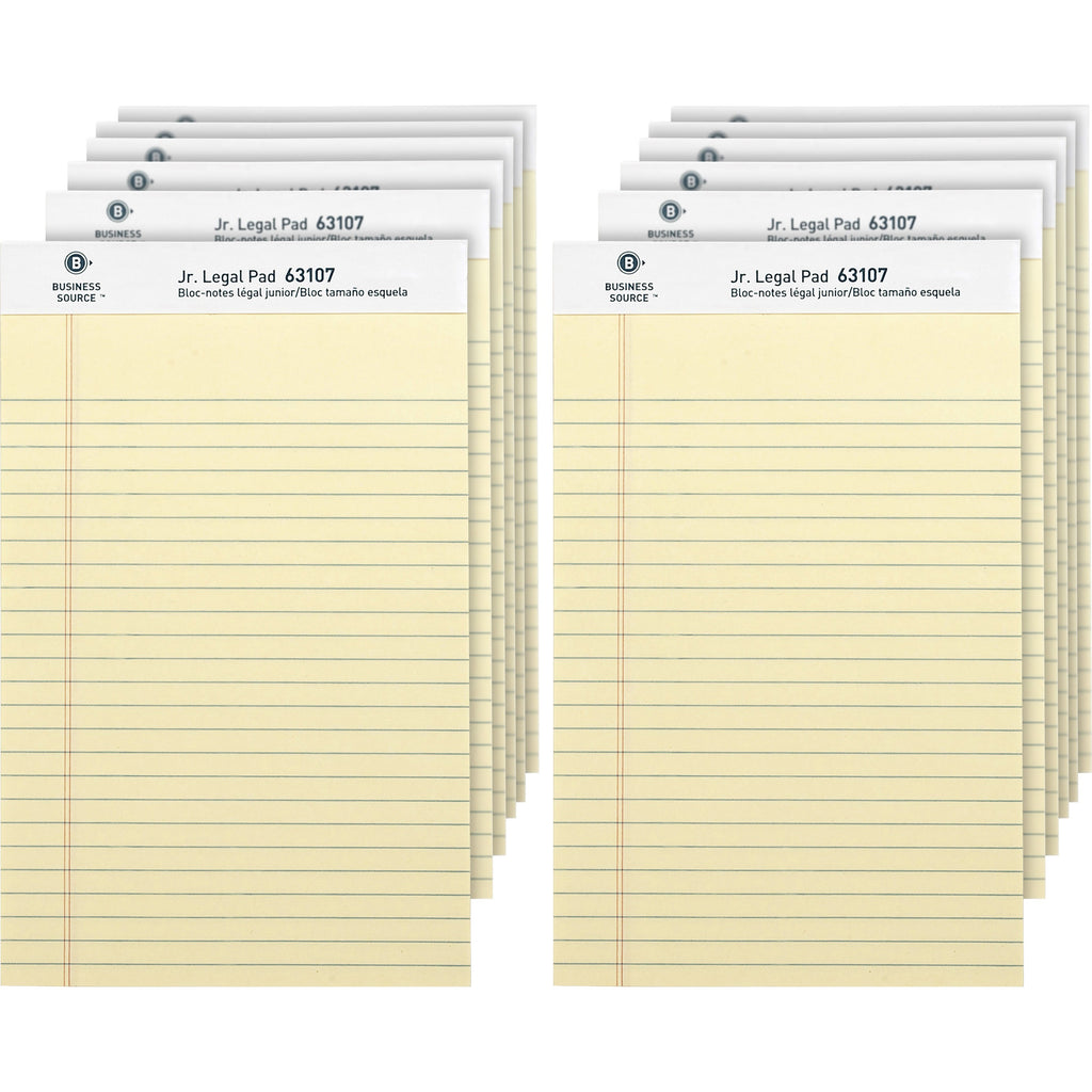 Business Source Writing Pads - 50 Sheets - 0.28" Ruled - 16 lb Basis Weight - Jr.Legal - 8" x 5" - Canary Paper - Micro Perforated, Easy Tear, Sturdy Back - 1 Dozen