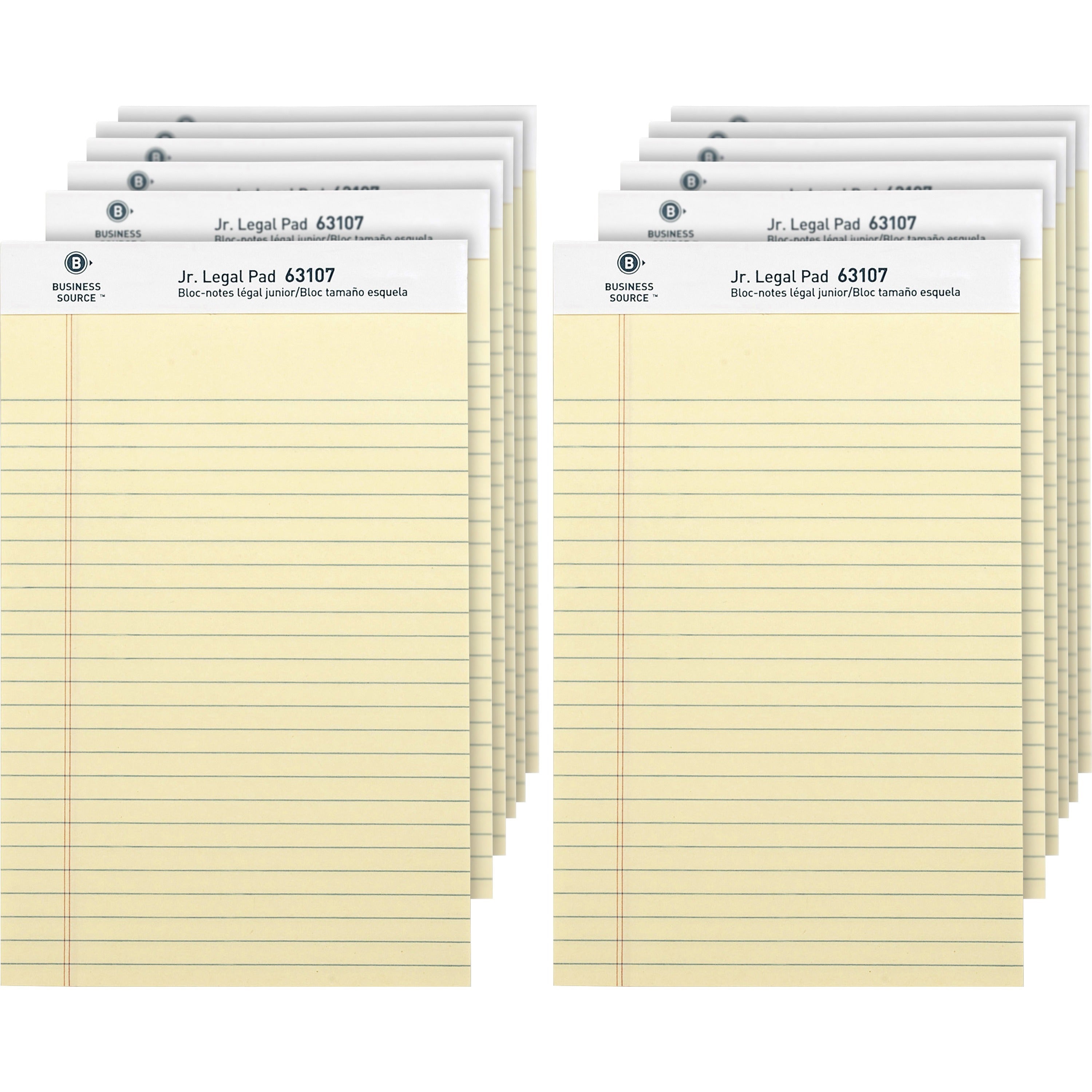 Business Source Writing Pads - 50 Sheets - 0.28" Ruled - 16 lb Basis Weight - Jr.Legal - 8" x 5" - Canary Paper - Micro Perforated, Easy Tear, Sturdy Back - 1 Dozen - 